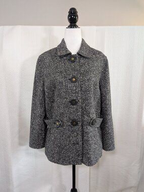 Liz Claiborne New York Wool Silk Blend Tweed Jacket Large Buttons Size 14